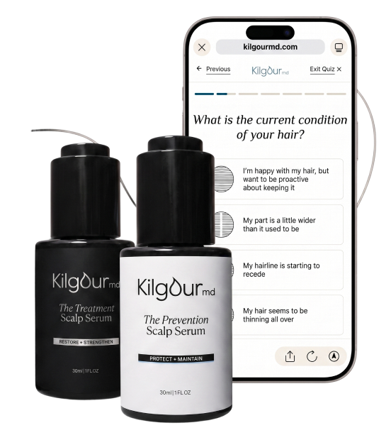 KilgourMD scalp serums with mobile hair quiz preview
